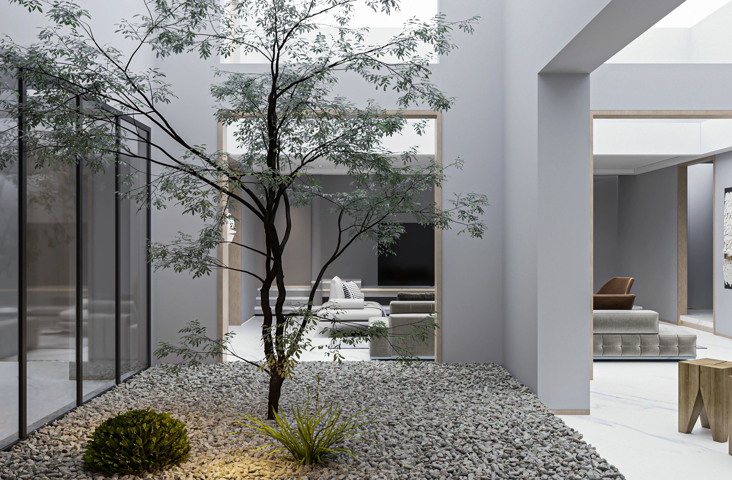 Modern minimalist atrium house exterior